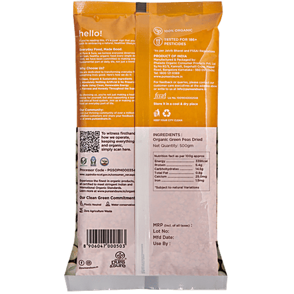 Phalada Pure & Sure Organic - Green Peas/Ona Batani Dried|500 g