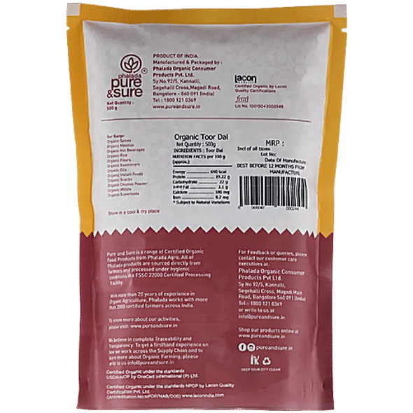 Phalada Pure & Sure Organic - Toor Daal|500 g