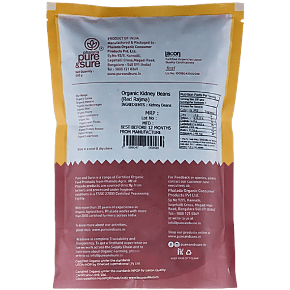 Phalada Pure & Sure Organic - Kidney Beans red|500 g Pouch