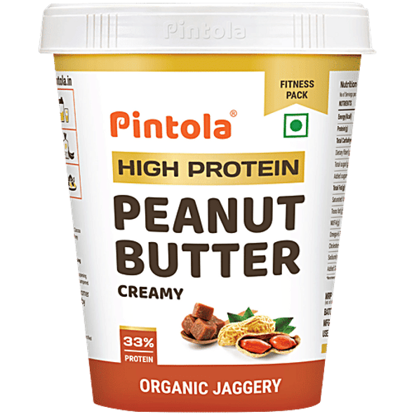 Pintola Organic Jaggery Peanut Butter - Creamy, With 33g Protein & 7g Fiber|33