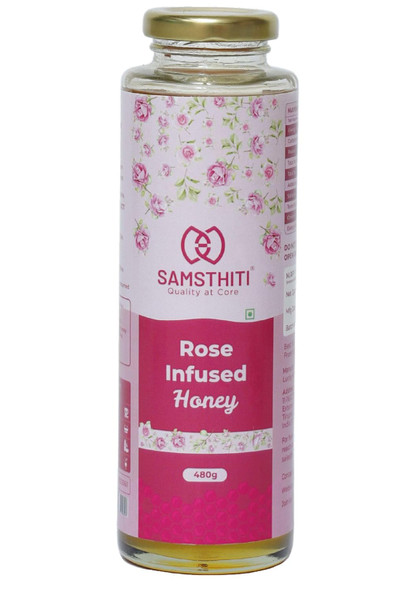 SAMSTHITI Rose Infused Honey Organic Original Honey Best For Healthy & Tasty | Pack of 1 | 480gram SAMSTHITI Rose Infused Honey Organic Original Honey Best For Healthy & Tasty | Pack of 1 | 480gram