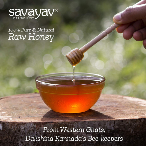 SAVAYAV ; the organic way Raw Unprocessed Honey 500g - Organic, Pure, Natural and Original Wild Forest Multi Flora Honey from Western Ghats