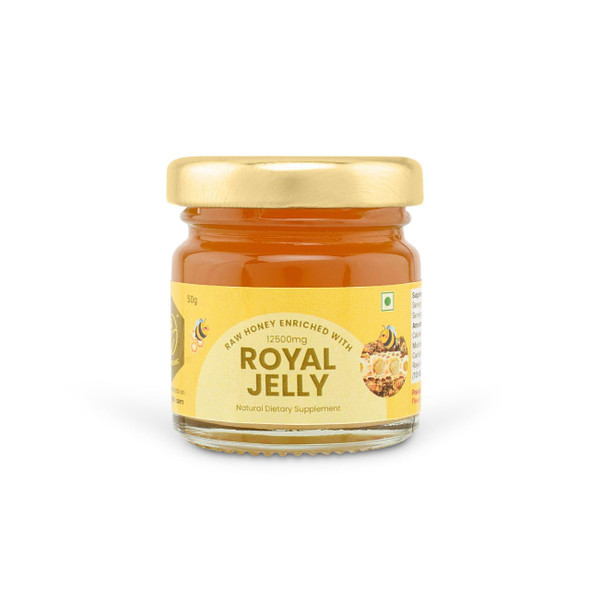 Shiva Organic Raw Honey Enriched with 5% Royal Jelly: A Natural Blend of Purity and Royalty (50g, Enriched 5%)