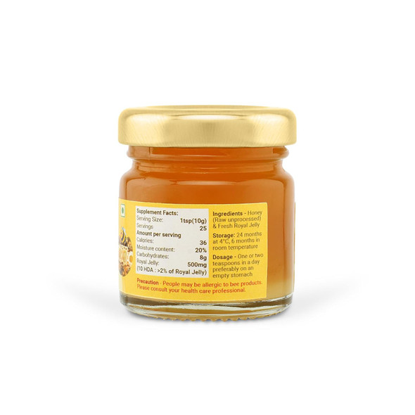 Shiva Organic Raw Honey Enriched with 5% Royal Jelly: A Natural Blend of Purity and Royalty (50g, Enriched 5%)