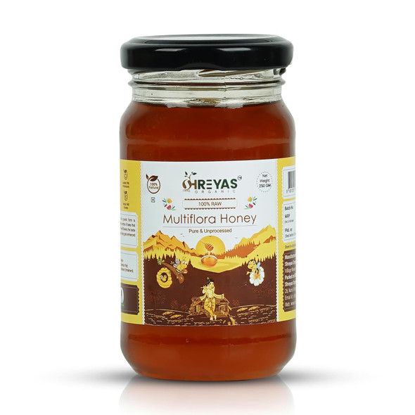 Shreyas Organic Honey (250 Gm Glass Jar) | Multi Floral Immunity Booster| Natural Pure And Raw | Forest Honey