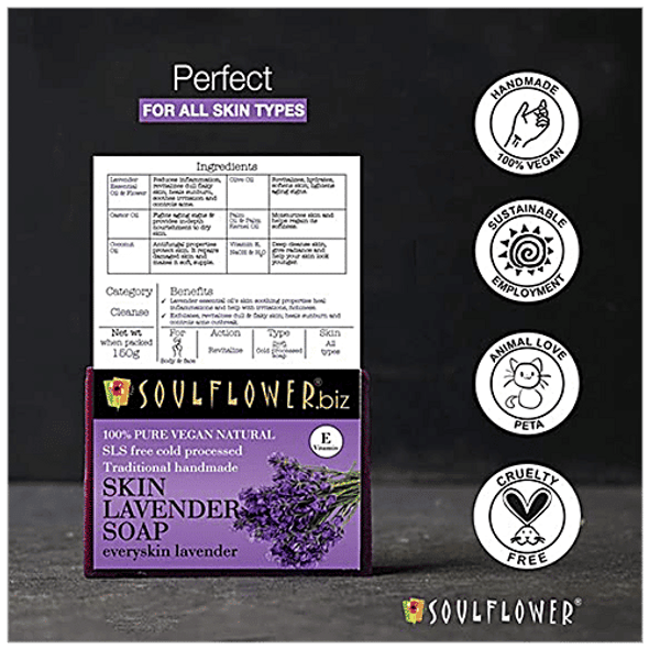 Soulflower Organic Handmade Skin Lavender Bar Soap With Lavender Oil - Relax Rejuvenate Skin|150 g