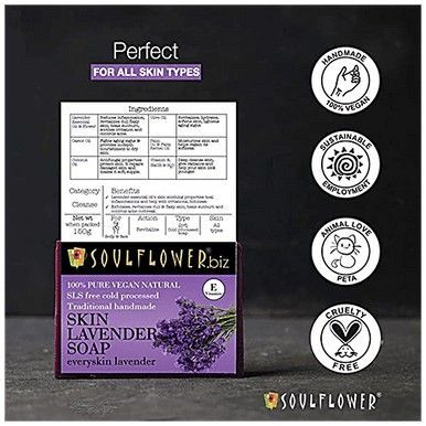 Soulflower Organic Handmade Skin Lavender Bar Soap With Lavender Oil - Relax Rejuvenate Skin|150 g