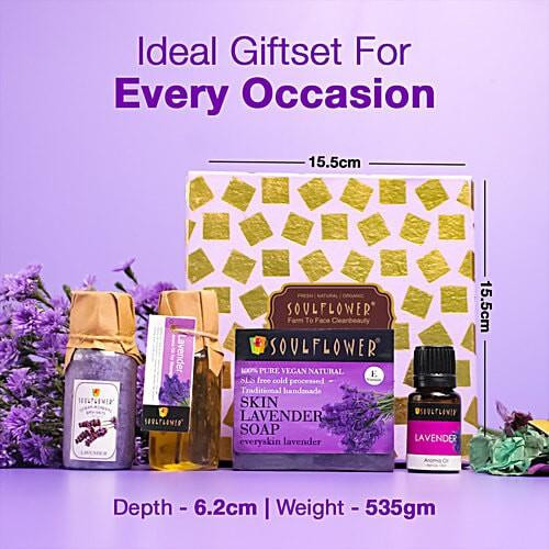Soulflower Festive Day Beauty Gift Box Lavender Try Me Gift Pack For Men Women, 100% Natural Organic|5 pcs