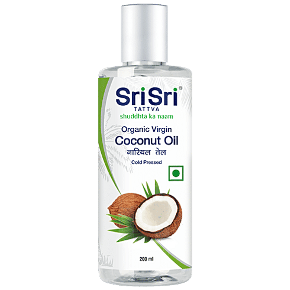 Sri Sri Tattva Organic Virgin Coconut Oil, Cold Pressed, Natural, Pure Coconut Oil for Healthy Hair and Skin Care - Suitable for Cooking|200 ml Sri Sri Tattva Organic Virgin Coconut Oil, Cold Pressed, Natural, Pure Coconut Oil for Healthy Hair and Skin Care - Suitable for Cooking|200 ml
