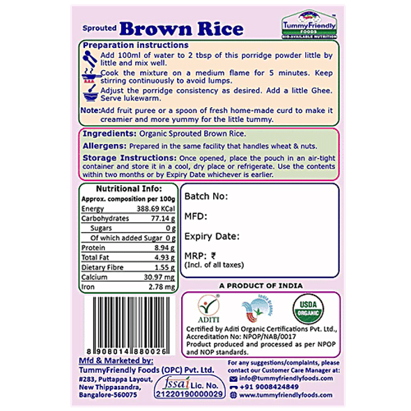 TummyFriendly Foods 100% Organic Sprouted Brown Rice Porridge Mix|50 g TummyFriendly Foods 100% Organic Sprouted Brown Rice Porridge Mix|50 g
