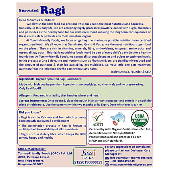 TummyFriendly Foods Organic Sprouted Ragi Porridge Mix - USDA Organic Certified|200 g TummyFriendly Foods Organic Sprouted Ragi Porridge Mix - USDA Organic Certified|200 g