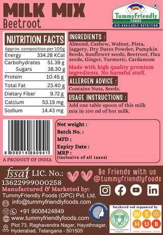 TUMMYFRIENDLY FOODS Foods Organic Beetroot Milk Mix Powder|100 g