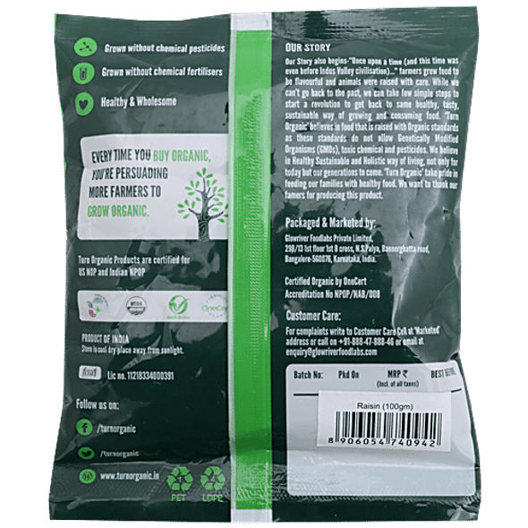Turn Organic Organic - Raisins/Ona Drakshi|100 g Turn Organic Organic - Raisins/Ona Drakshi|100 g