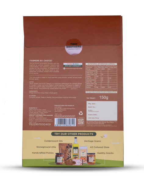 TWO BROTHERS ORGANIC FARMS Khapli Vermicelli|150 g