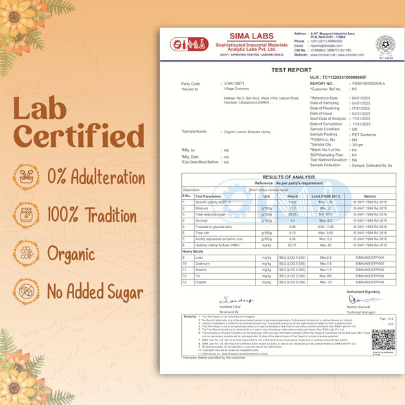 Village Company Organic Lemon Honey 500GM | Pure, Natural and Raw and Fresh | Unfiltered, Unprocessed and Unpasteurized | Nature Wild Food | Fresh from Indigenous Lemon Nector | No Added Sugar | Lab Certified Village Company Organic Lemon Honey 500GM | Pure, Natural and Raw and Fresh | Unfiltered, Unprocessed and Unpasteurized | Nature Wild Food | Fresh from Indigenous Lemon Nector | No Added Sugar | Lab Certified