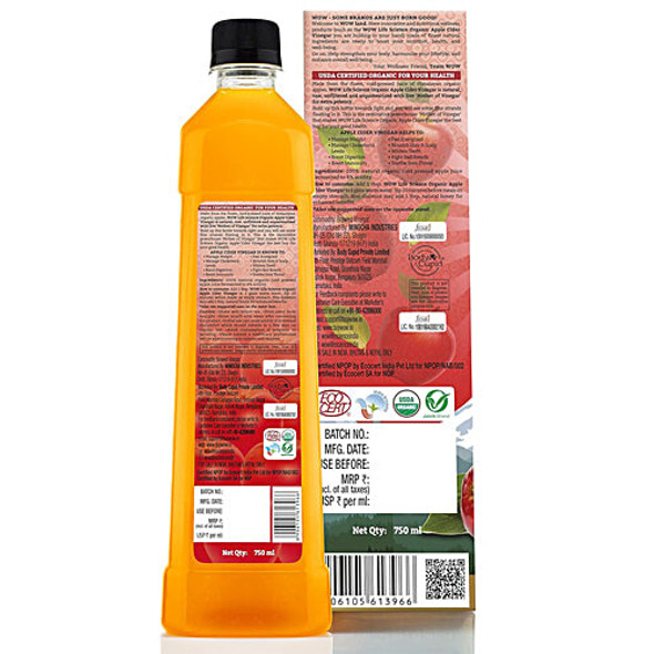 WOW Life Science Organic Apple Cider Vinegar - Raw, Unfiltered & Unpasteurised, Boosts Immunity|750 ml WOW Life Science Organic Apple Cider Vinegar - Raw, Unfiltered & Unpasteurised, Boosts Immunity|750 ml