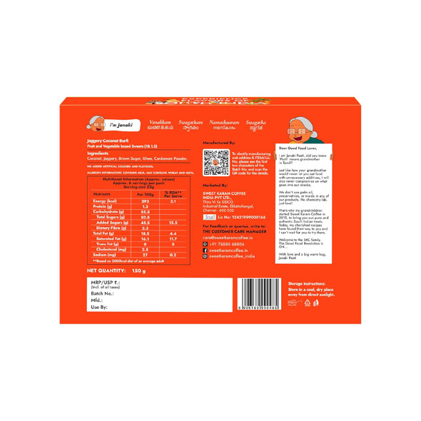 Sweet Karam Coffee Jaggery Coconut Burfi Squares – 150grams | No Refined Sugar or Preservatives | Traditional South Indian Mithai | Made with Natural Jaggery & Coconut | Healthy & Homemade Treat Sweet Karam Coffee Jaggery Coconut Burfi Squares – 150grams | No Refined Sugar or Preservatives | Traditional South Indian Mithai | Made with Natural Jaggery & Coconut | Healthy & Homemade Treat