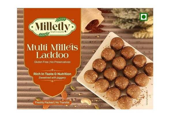 Milletly Multi Millets Laddoo 200g | Ready to Eat | Gluten-Free | Sweetened with Jaggery | No Additional Flavors or Colors | No Preservatives | Indian Sweets Mithai