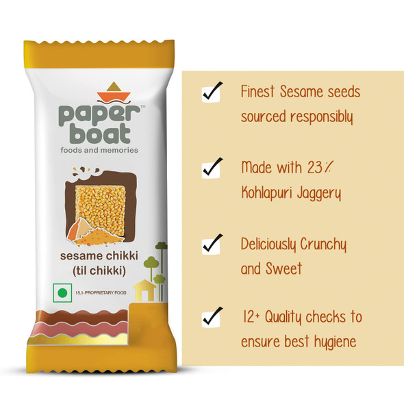Paper Boat Sesame Chikki Jar, Original Nutritious Bar, No Added Preservatives and Colours | Gajak | Sweets | Made with Jaggery | Gazak (50 pieces, 16 grams each) Paper Boat Sesame Chikki Jar, Original Nutritious Bar, No Added Preservatives and Colours | Gajak | Sweets | Made with Jaggery | Gazak (50 pieces, 16 grams each)