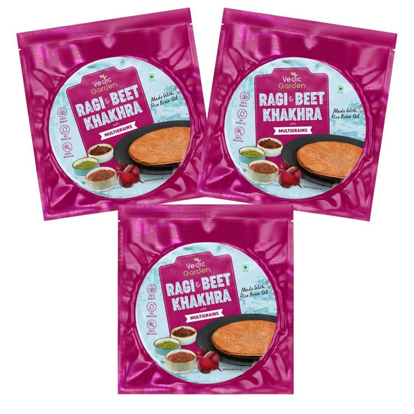 Vedic Garden Ragi & Beetroot Multigrain Khakhra | 100% Roasted | No Palm Oil | Healthy Diet Snack for Weight Loss | High Protein & Fibre | Crispy Indian Namkeen - 180 GM X Pack of 3 Vedic Garden Ragi & Beetroot Multigrain Khakhra | 100% Roasted | No Palm Oil | Healthy Diet Snack for Weight Loss | High Protein & Fibre | Crispy Indian Namkeen - 180 GM X Pack of 3