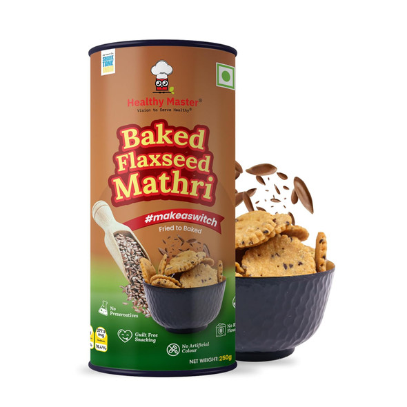 Healthy Master Baked Wheat Mathri (Flax Seed) 250g | No Maida | No Palm Oil | Crispy Crunchy Healthy Snack | 100% Wheat | Namkeen Mathi (Pack of 1)