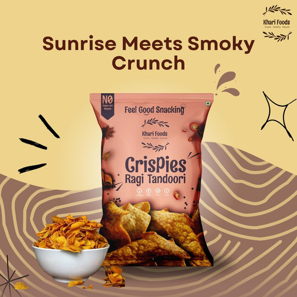 Khari Foods Ragi Crispies, Tandoori Flavoured Chips, No Palm Oil, No Maida, Millet Goodness, Fibre Rich, Zero Cholestrol, Gluten Free Vegan Snacks (50g x 4 Combo)