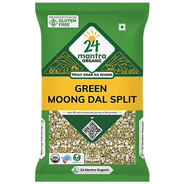 24 Mantra Organic Organic Green Moong Dal/Hesaru Bele - Split pack of 4 |500 g x 4|