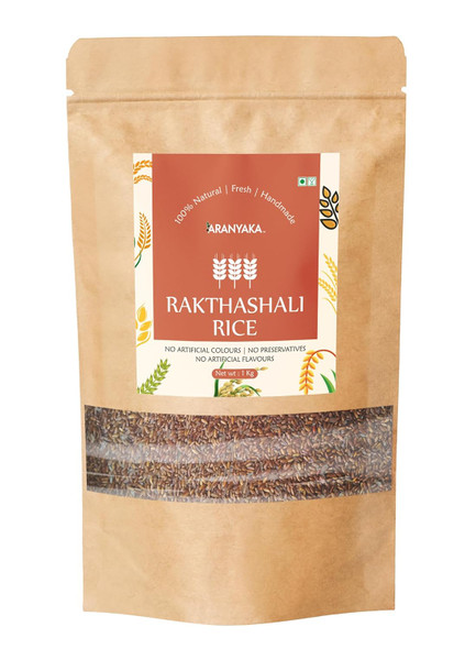 Aranyaka Red Rice | Kerala Rakthashali RAW Rice 1Kg | (Small Grain, UNPOLISHED, RAW) | Low Glycemic Index | Source of Iron & Minerals | Traditional Heritage Rice | Gluten-Free|1 Kg|2.2lbs