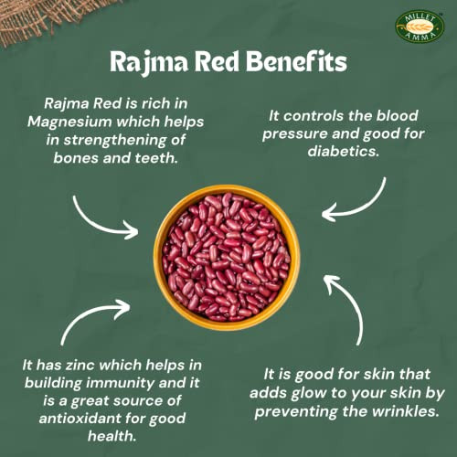Millet Amma Organic Red Rajma  | Rich in Magnesium - Helps in strengthening of Bones and Teeth | Source of Antioxidant | Controls blood pressure & Good for Diabetics | 100% Vegan & Gluten Free|500gm|1.1 lbs