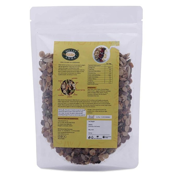 Millet Amma Peanut Butter Millet Muesli | Fruit, Nuts & Seeds| Whole Grain | Healthy Foods, Gluten Free, Zero Refined Sugar | Vegan, Nutrient Rich, Healthy Living|175gm|0.39 lbs