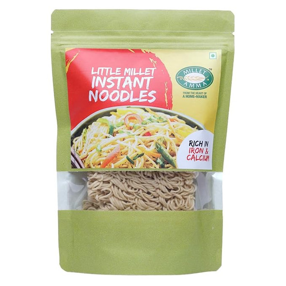Millet Amma Little Millet Instant Noodles  | Easy & Ready to Cook | Zero Maida & 100% Vegan | Best Choice for Instant Breakfast & Dinner by MILLET AMMA|250gm|0.55 lbs