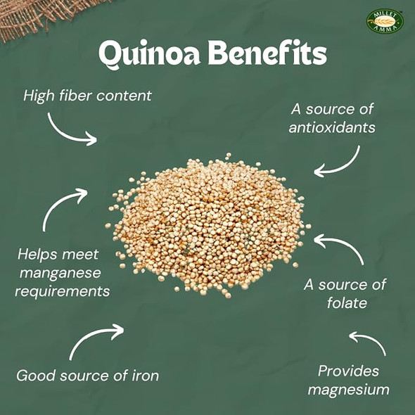 MILLET AMMA Organic Quinoa White , Nutritious Food, Rich In Minerals And Fiber, Source Of Antioxidants, Healthy And Organic Foods, Gluten Free, Vegan, Healthy Living |500gm|1.1 lbs