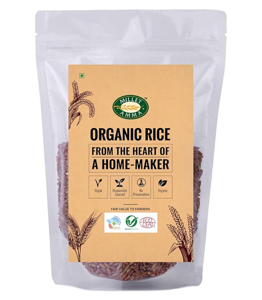 Millet Amma ORGANIC Red Rice | Decreases Bad Cholesterol level & Increases Good Cholesterol level | 100% Vegan & Gluten Free | Unpolished | (Red Rice | Red Chawal | Lal Chawal) |500gm|1.1 lbs
