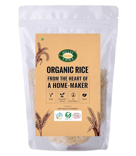 Millet Amma CERTIFIED ORGANIC Basmati Rice -  | Low GI | Source of Protein, Vitamins, Minerals, Carbohydrates | 100% Vegan & Good for Diabetic Persons, Controls Blood Cholesterol | Healthy & Rich in Fiber  |500gm|1.1 lbs