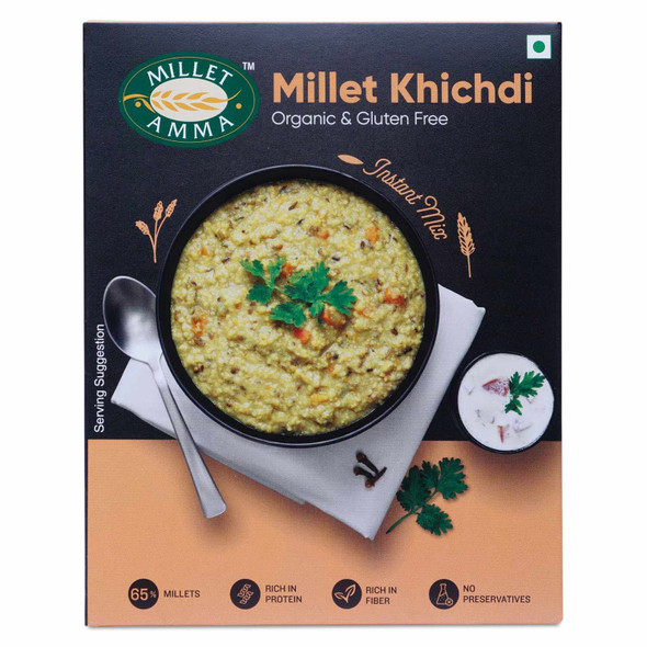 Millet Amma CERTIFIED ORGANIC Millet Khichdi Mix |  | 65% Millet Content | Easy & Ready to Cook | Instant Millet Breakfast Mix | Rich in Protein & High Fiber | 100% Vegan |250gm|0.55 lbs