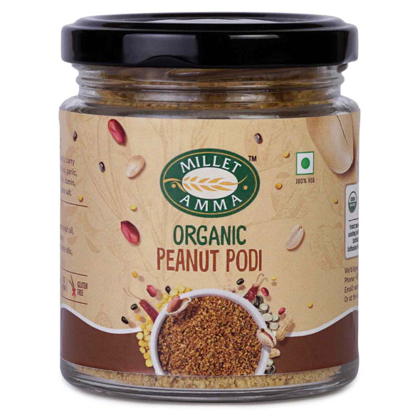 Millet Amma Peanut Podi | Nutty and Nutritious Podi, Contains Peanuts, Dry Red Chilis, Curry Leaves and Urad Dal, Source of Protein, Healthy fats and Minerals | by MILLET AMMA|100gm|0.22 lbs