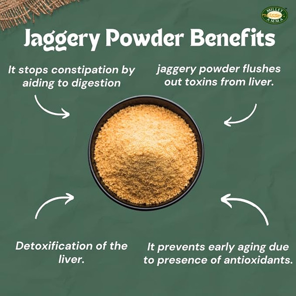 Millet Amma Organic Jaggery Powder | Loaded with Minerals and Antioxidants | Natural Sweetner | No Artificial Colours | No Added Preservatives | Good for Digestion |500gm|1.1 lbs