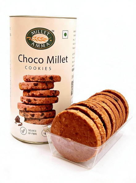 MILLET AMMA Choco Millet Cookies | Healthy & Tasty | Made with Natural Cocoa & Millets | 70% Dark Chocolate | Rich in Antioxidants | No Refined Sugar|135gm|0.3 lbs