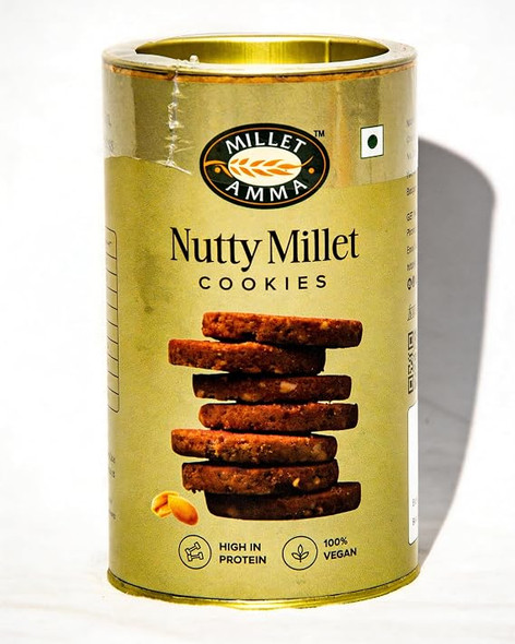 MILLET AMMA Nutty Millet Cookies | Healthy & Tasty Snacks | 100% Vegeterian | High in Protein & Fiber Cookies | No Maida | No Refined Sugar|135gm|0.3 lbs