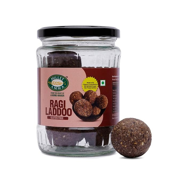 MILLET AMMA Ragi Ladoo | Ready to Eat | Made with Jaggery | (Finger Millet Laddu - Mandua, Nachani,Nagli, Bavto,Kelvaragu,Ragi,Ragulu,Marwa,Mandhuka, Mandhal) | 300gm|0.66 lbs