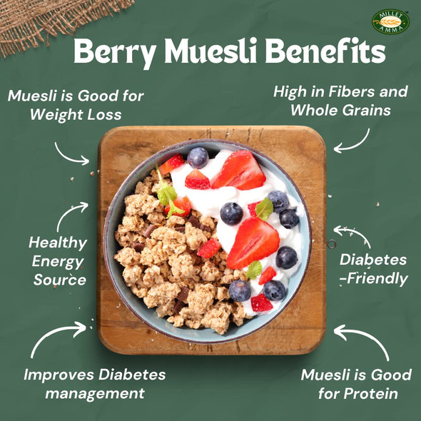 MILLET AMMA Berries Muesli| Coated with Berry & Maple Syrup | Gluten free, Best Choice for Millet Snacks & Breakfast Cereal | Rich in Fiber |300gm|0.66 lbs