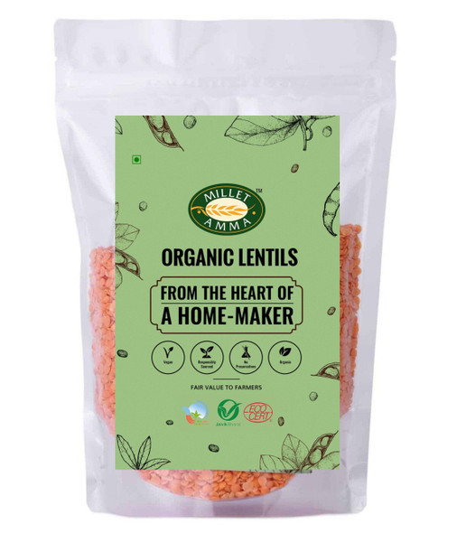 Organic Masoor Dal - 500gm | Rich in Proteins & Source of Multiple Vitamins | Unpolished | Suitable for Dal fry, Sambar | 100% Vegan , Gluten Free , Preservatives Free & Non GMO | Helps in Bone Strength by MILLET AMMA|500gm|1.1 lbs