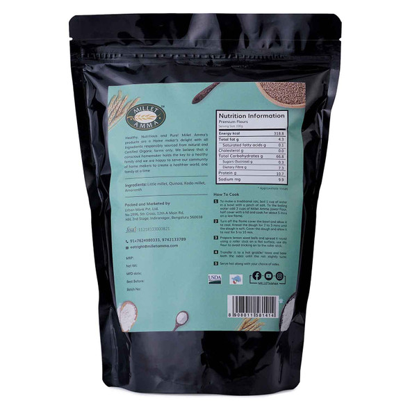 MILLET AMMA Gluten Free Multi Millet & Quinoa Flour Made With Unpolished Grains (75% Millet Flour) | Rich in Fiber & Proteins|500gm|1.1 lbs