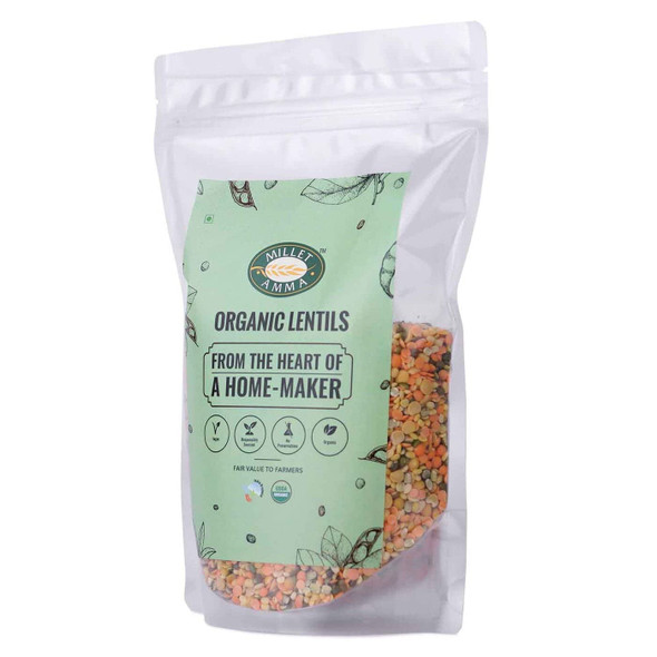 MILLET AMMA Organic Mixed Dal | Source of Proteins & Minerals | Unpolished Grains | 100% Vegan, Gluten Free, Preservatives Free & Non GMO | Suitable for Multiple Recipes|500gm|1.1 lbs