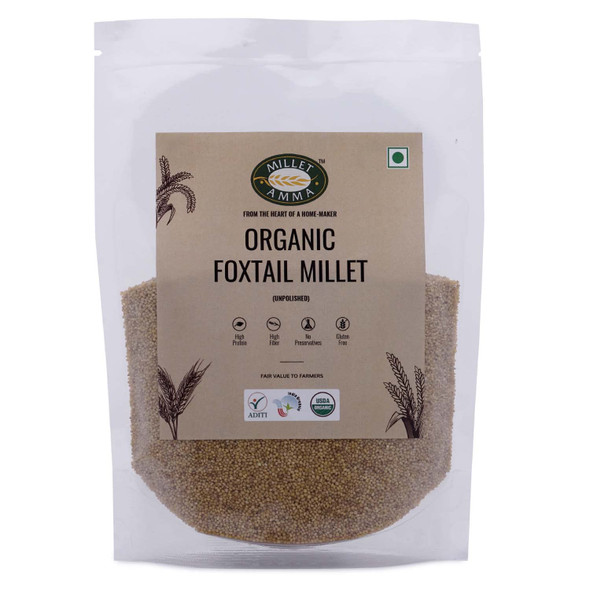 MILLET AMMA Unpolished ORGANIC Foxtail Millet Grain| (korralu | Korra | Thinai | Kaon | Kang | Kangni | Kakum | Navani ) | Rich in Fibre Than Rice & Dietary fibre , Good Diabetic Food, Low GI , Gluten free |500gm|1.1 lbs