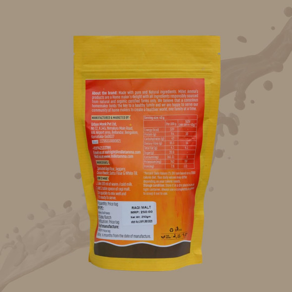 MILLET AMMA Instant Choco Ragi Malt Millet Drink Mix With 40% Millet Content, High Fiber & Rich in Minerals, Vegan & Gluten-Free Makes 15 Drinks |250gm|0.55 lbs