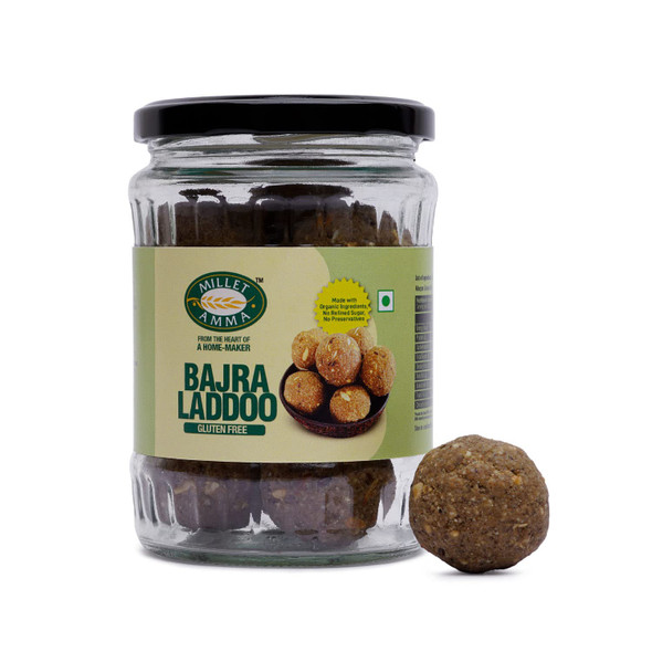 MILLET AMMA Bajra Ladoo Jar | Ready to Eat | Made with Jaggery | (Pearl Millet Ladoo - Sajjalu, Sajje, Kambu) | No Refined Sugar, No Additional Flavors or Colors, No Preservatives by |300gm|0.66 lbs