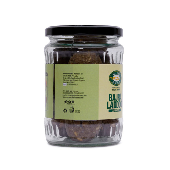 MILLET AMMA Bajra Ladoo Jar | Ready to Eat | Made with Jaggery | (Pearl Millet Ladoo - Sajjalu, Sajje, Kambu) | No Refined Sugar, No Additional Flavors or Colors, No Preservatives by |300gm|0.66 lbs
