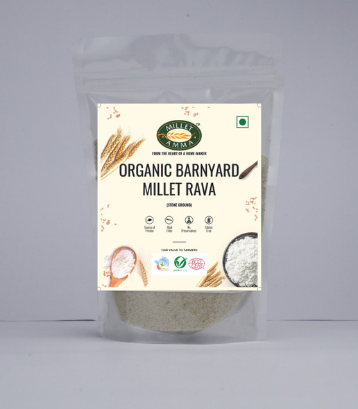 Barnyard Millet Rava 500 Gms ( Sujji ) | Stone Ground | Healthy Diet Food | Suitable for Multiple Millet Recipes ( Upma , Rava Idly ) , Gluten Free, High Fiber, No Preservatives by MILLET AMMA|500gm|1.1 lbs