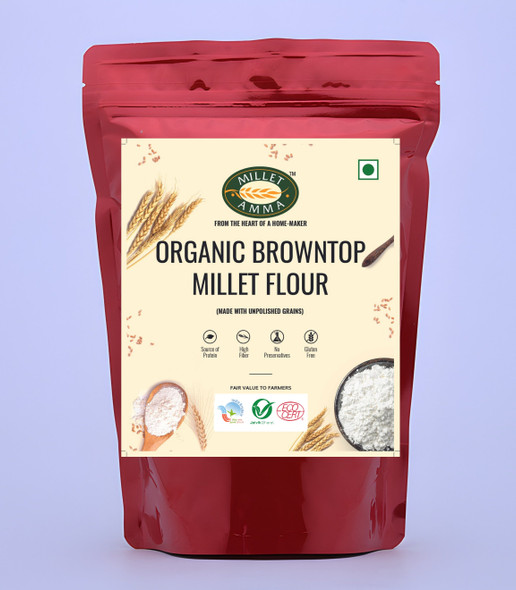 MILLET AMMA ORGANIC Browntop Millet Flour - 100% Vegan & Gluten Free, Contains Unpolished Bajra Millet, Suitable for Multiple Receipes ( Khichdi, Idli, Dosa, Pancakes, Cake and Rotis ), Rich in Magnesium |500gm|1.1 lbs